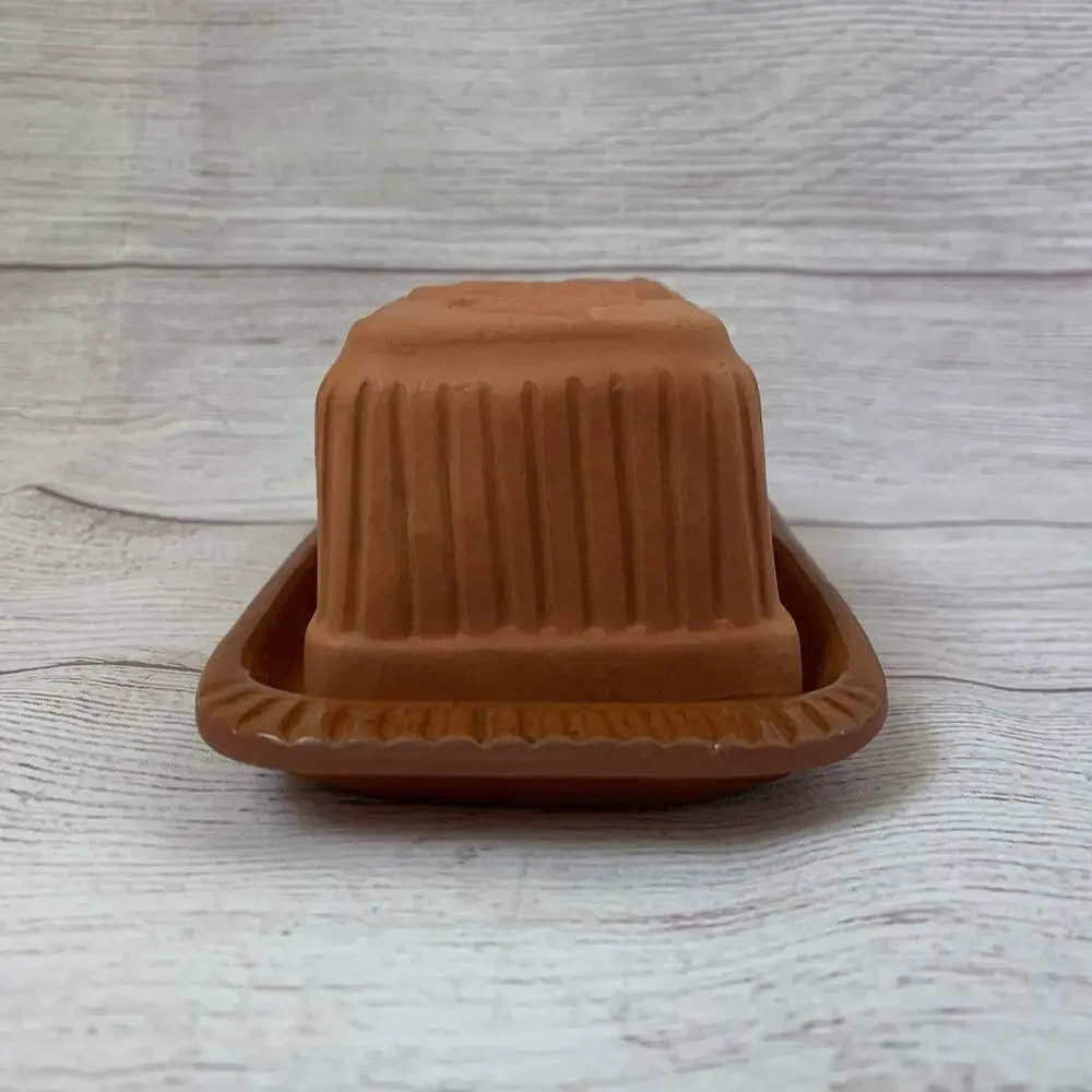 Vintage Terracotta Butter Dish Floral Textured Lid by American Container Co.